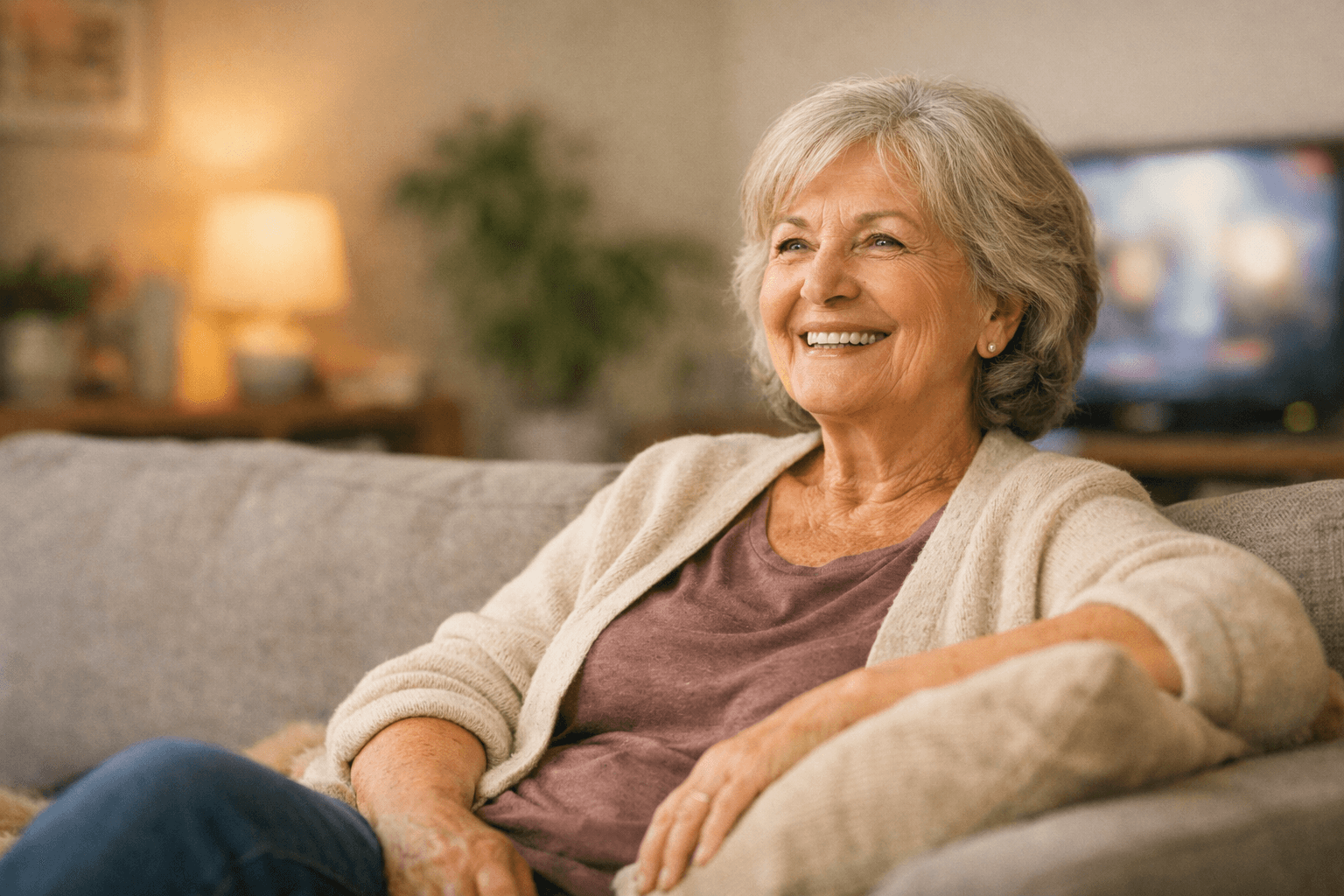 Senior woman enjoying TV comfortably